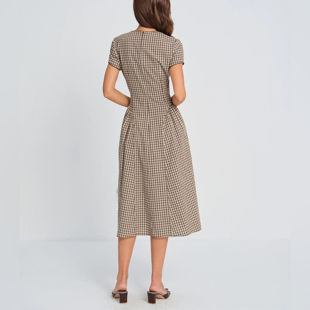 RIHOAS Brown and Cream Gingham Midi Dress - Picture 5 of 7